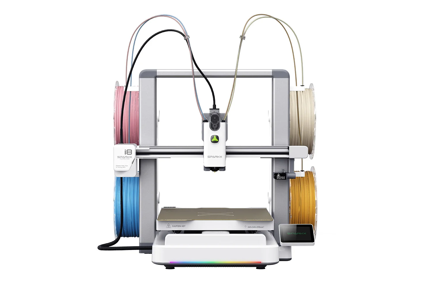 Creality SPARKX i8 four-color 3D printer with four filament spools