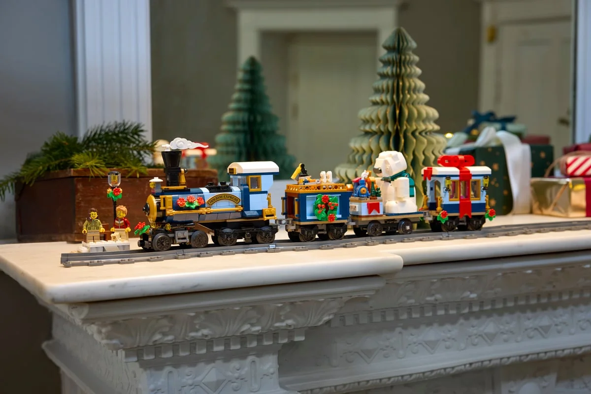 LEGO Icons Holiday Express Train set featuring the first mass-produced 3D printed LEGO element