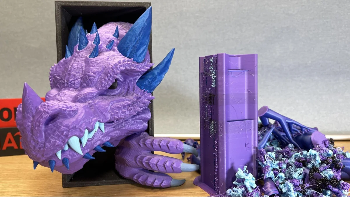 Multi-color FDM 3D print with purge tower waste