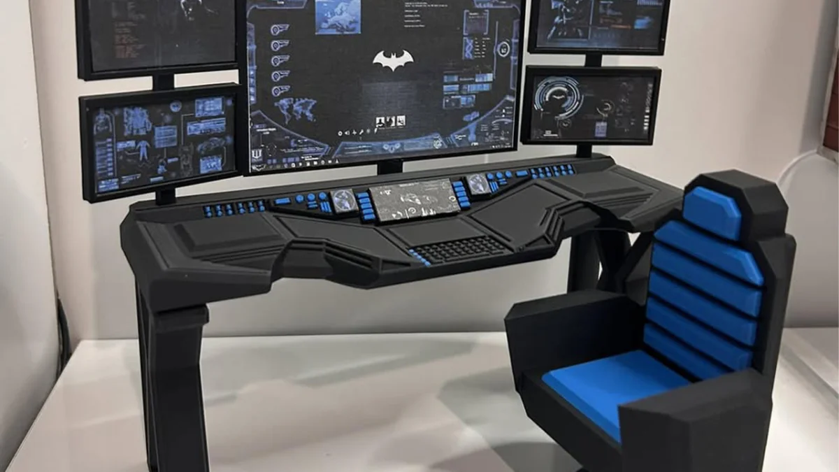Custom 3D printed 1/12 scale Batcomputer desk diorama for six-inch action figures